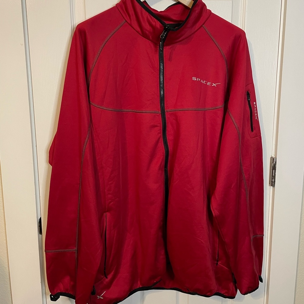 Space X red full zip jacket w/ black trim & zippered pockets mens sz 3XL